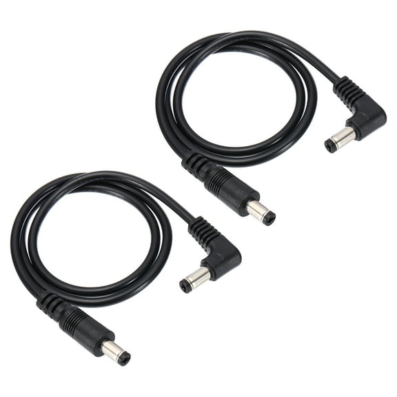 Uxcell 2Ft 5.5mm x 2.1mm Male to Male DC Power Extension Cable, 2 Pcs Wire Adapter 90 Degree Right Angle Cord, Black