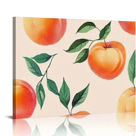 FCXZI Peach Pattern Leaves Print Canvas Wall Decor for Bathroom Home Art Ready To Hang 16x12in