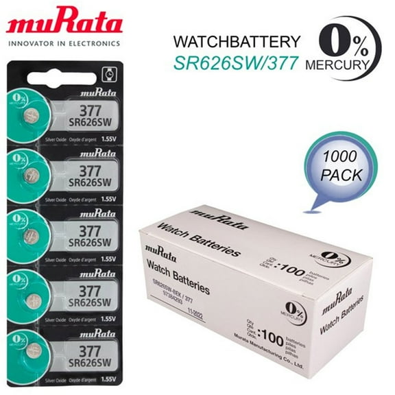 1000 x Murata 377 Watch Batteries, 0% MERCURY equivilate SR626SW Wholesale Pack