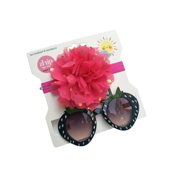 Seyurigaoka Baby Summer Sunglasses with Headband, Strawberry-Shaped Frame Anti-UV Sunglasses, Outdoor Sunglasses for Toddler Boys, Girls