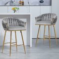 thumbnail image 3 of 26" Counter Height Bar Stool, Velvet Upholstered with Hand-Wave Back, Golden Chrome Base & Footrest, Modern Kitchen Island Stool, Gray, 3 of 8