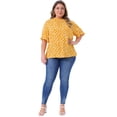 thumbnail image 3 of DARING DIVA Women's Plus Polka Dots Print Ruffle Hem Mock Neck Blouse 1X Yellow, 3 of 7