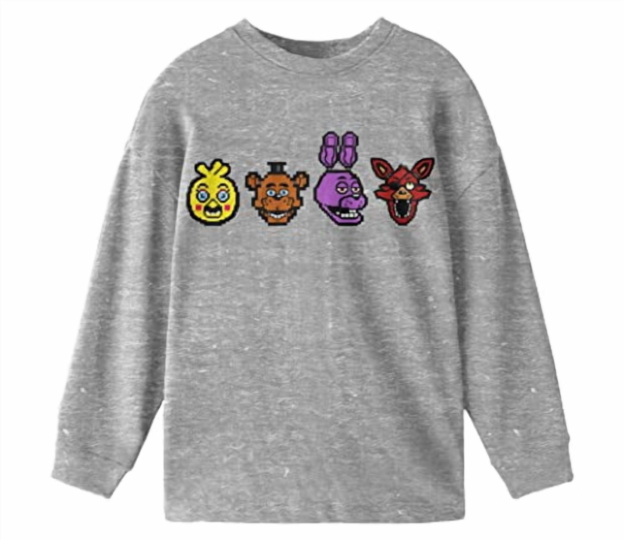 Five Nights At Freddy's Pixel Heads Boy's Athletic Heather Long Sleeve Shirt-Medium