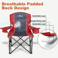 thumbnail image 5 of Romswi Oversized Folding Camping Chair, 450lbs Heavy-Duty Portable Outdoor Chair with Padded Back, Adjustable Armrests, Cooler Bag & Storage, Foldable Fishing Lawn Chair for Camping, 2-Pack, Red, 5 of 7