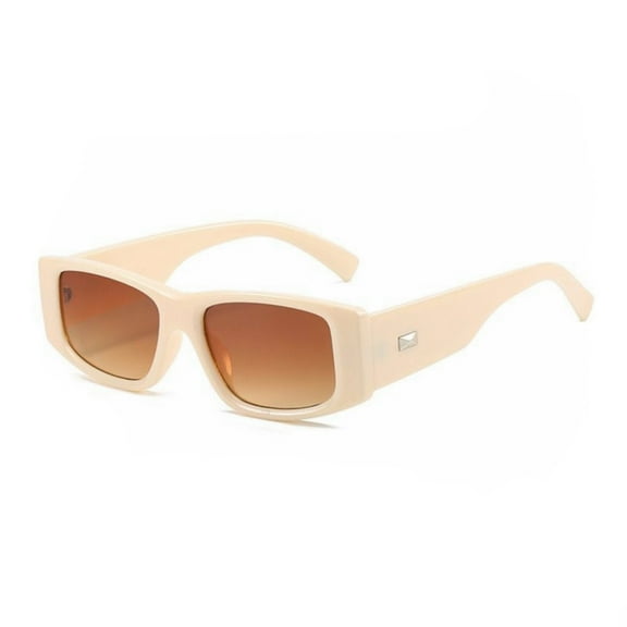 Retro 80s 90s Trendy Y2K Beige Rectangle Women Men Fashion Shades Narrow Square Sunglasses
