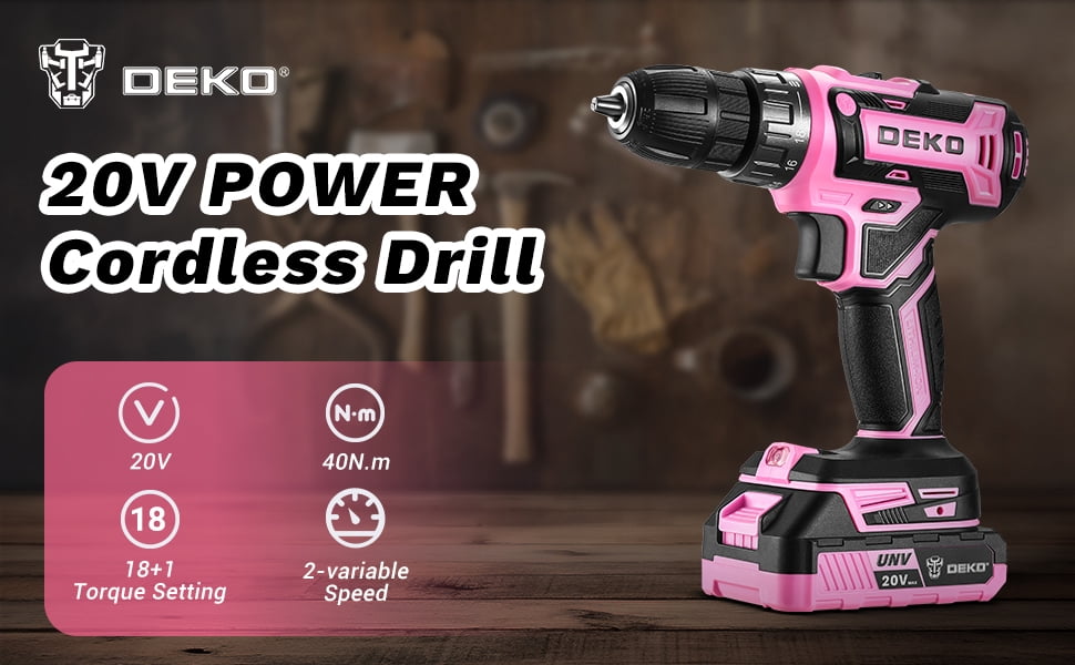 Power Drill Cordless: Pink Cordless Drill 20V Electric Power Drill Set Tool for Women