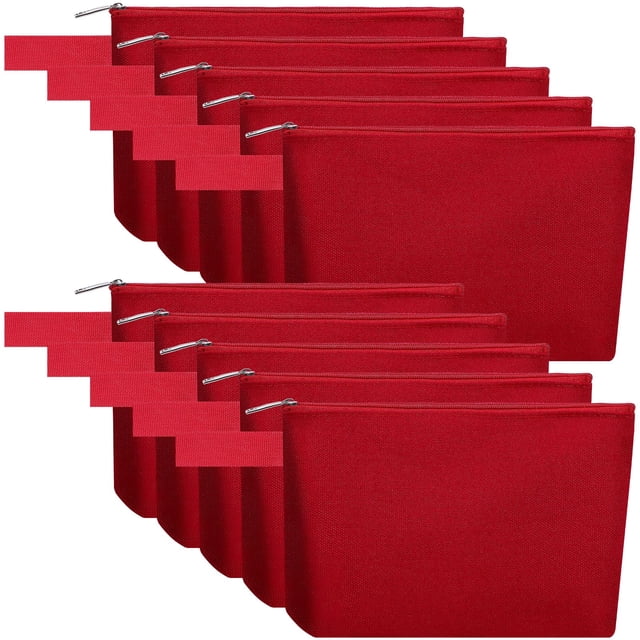 Bolsa de maquillaje Sinzip de lona de algodón con correa, 10 unidades, color rojo (L)