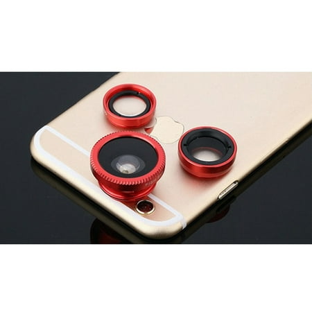 Image of VIPMOON 3-in-1 Mobile Phone Lens 0.67X Wide Angle Lens 10X Micro Lens 180° Fish-Eye Lens Phone External Lens Ultra Wide Angle Macro Lens for Selfie Photography Red