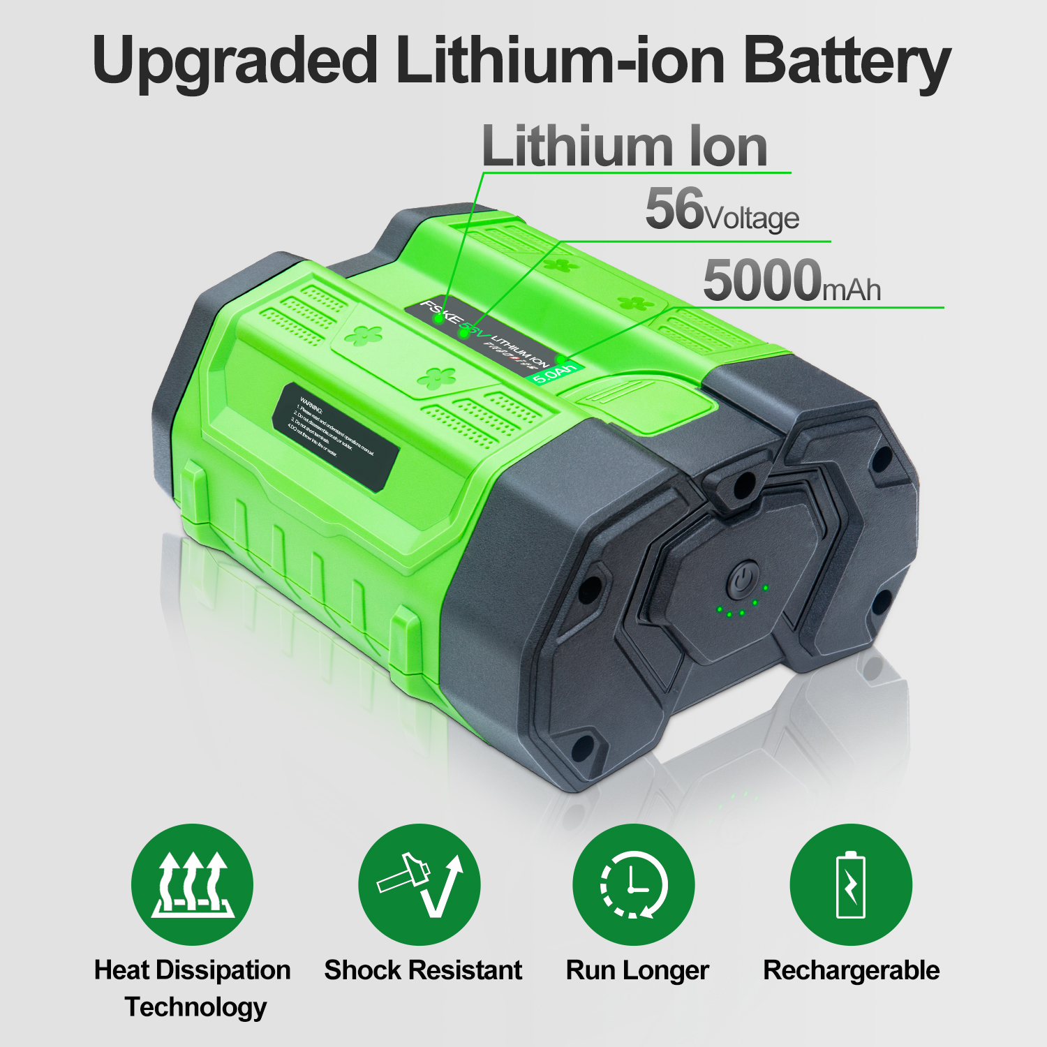 FSKE 2 Pack 56V 5.0Ah Replacement for EGO Battery 56V CS1604 CS1804 CS1403, Compatible with BA2800