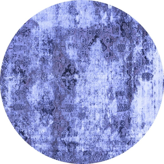 Ahgly Company Machine Washable Indoor Round Abstract Blue Modern Area Rugs, 5' Round