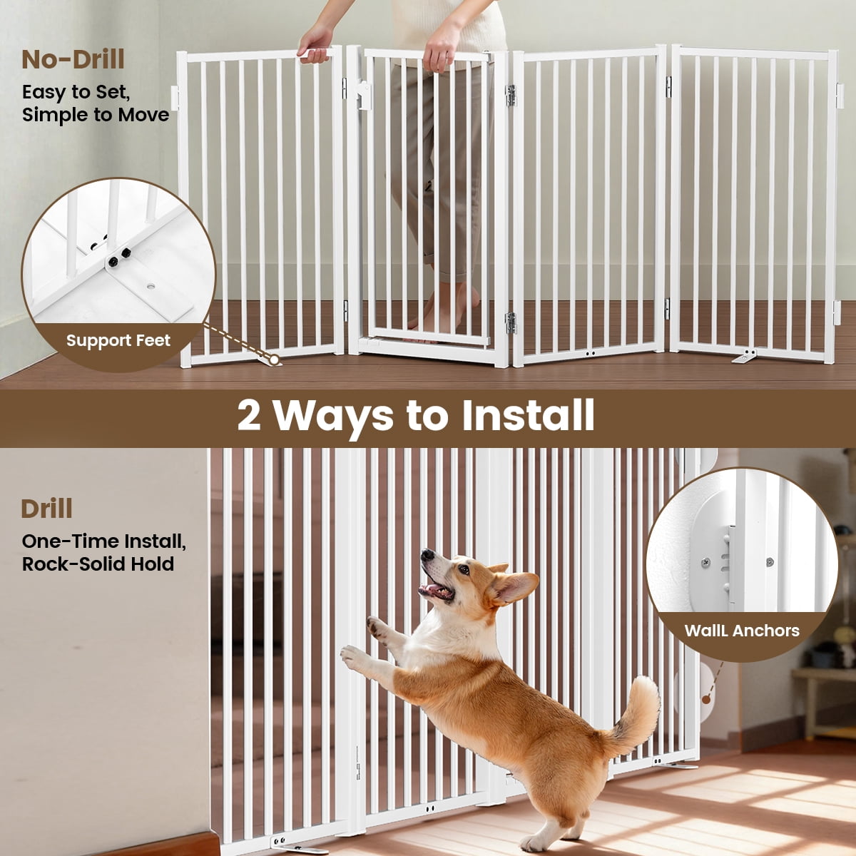 Pet Gate,Domipet Foldable Dog Fence Indoor, 32''Height Dog Gate for Fireplace,Kitchen,White