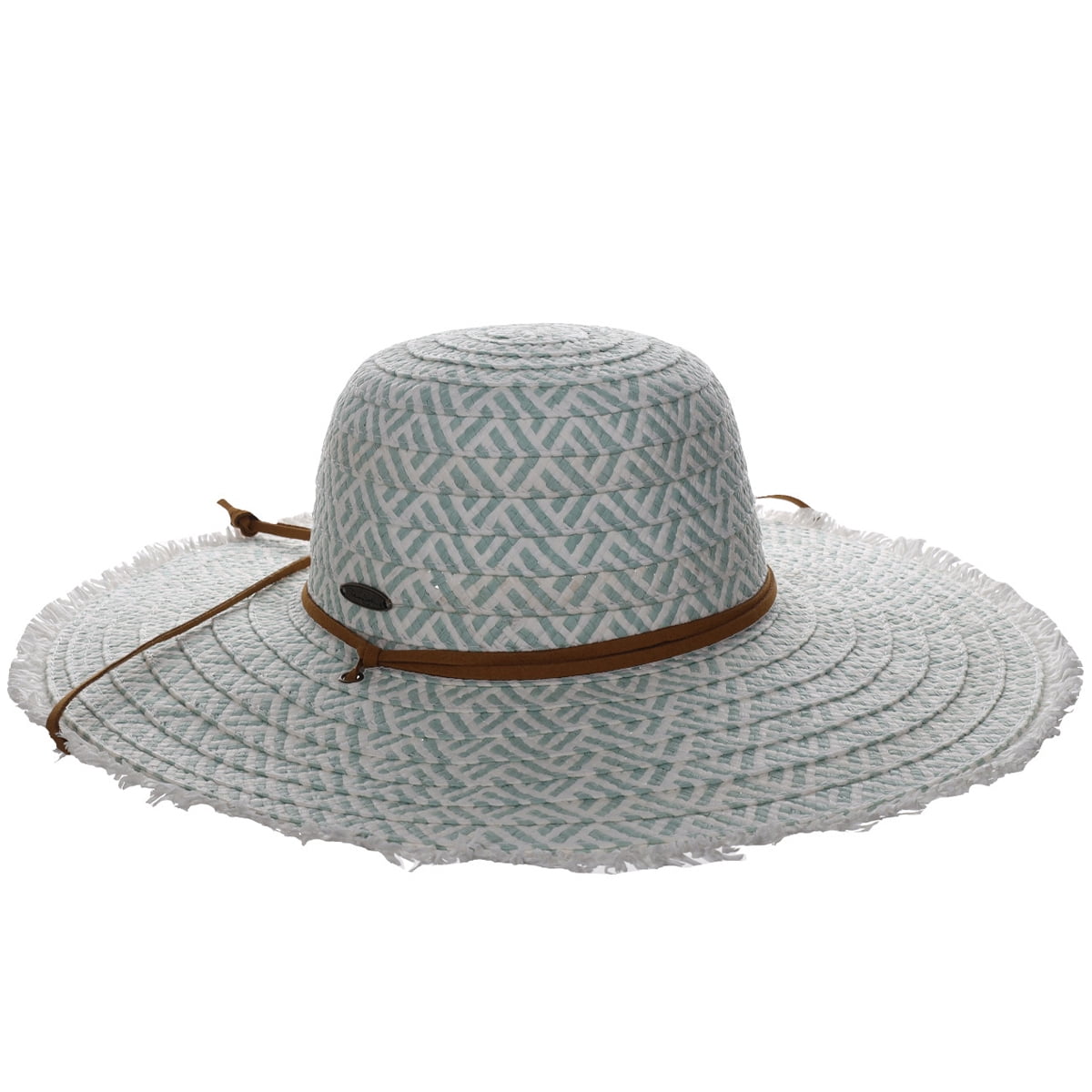 Panama Jack Women's Straw Sun Hat Round Crown, 4 1/2" Frayed Big Brim