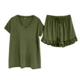 thumbnail image 2 of Skpblutn Womens Shorts Spring And Summer Solid Color Casual Drawstring Short Sleeve Pajamas Home Set Shorts for Women Green L, 2 of 4