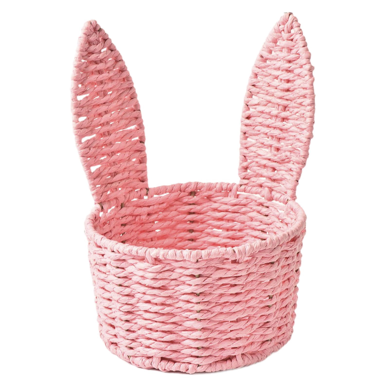 kowaku Easter Woven Bunny Ear Basket Storage Basket Candy Storage Creative Decorative Paper Rope Design Container Multipurpose Organizer Bunny Ear suitable for home decoration festive Pink