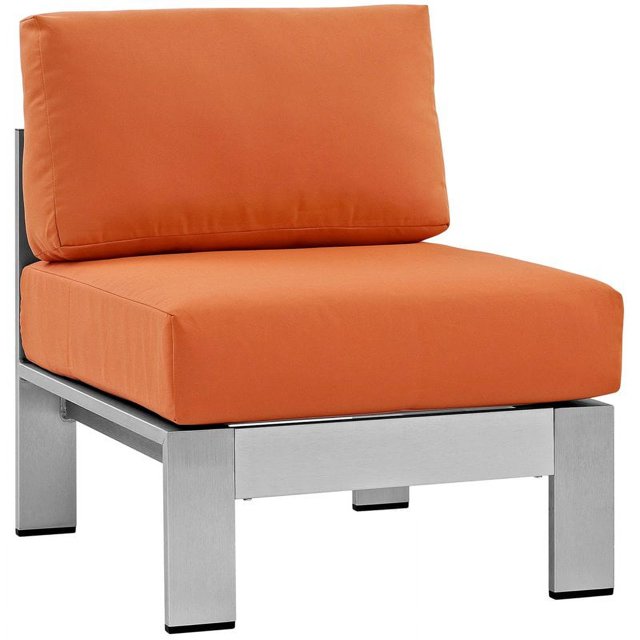 Modway Shore Fabric Aluminum Outdoor Patio Armless Chair in Silver/Orange