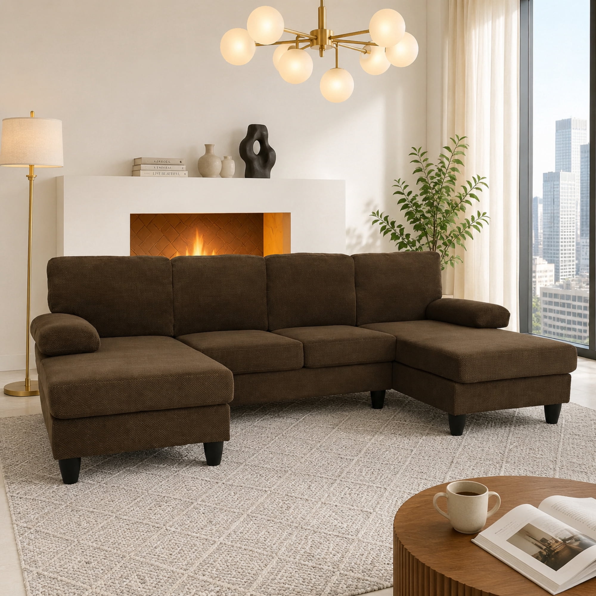 Leumius 104" U Shaped Sectional Sofa,Modern 4 Seat Oversized Sofa with Double Chaise for Living Room,Coffee