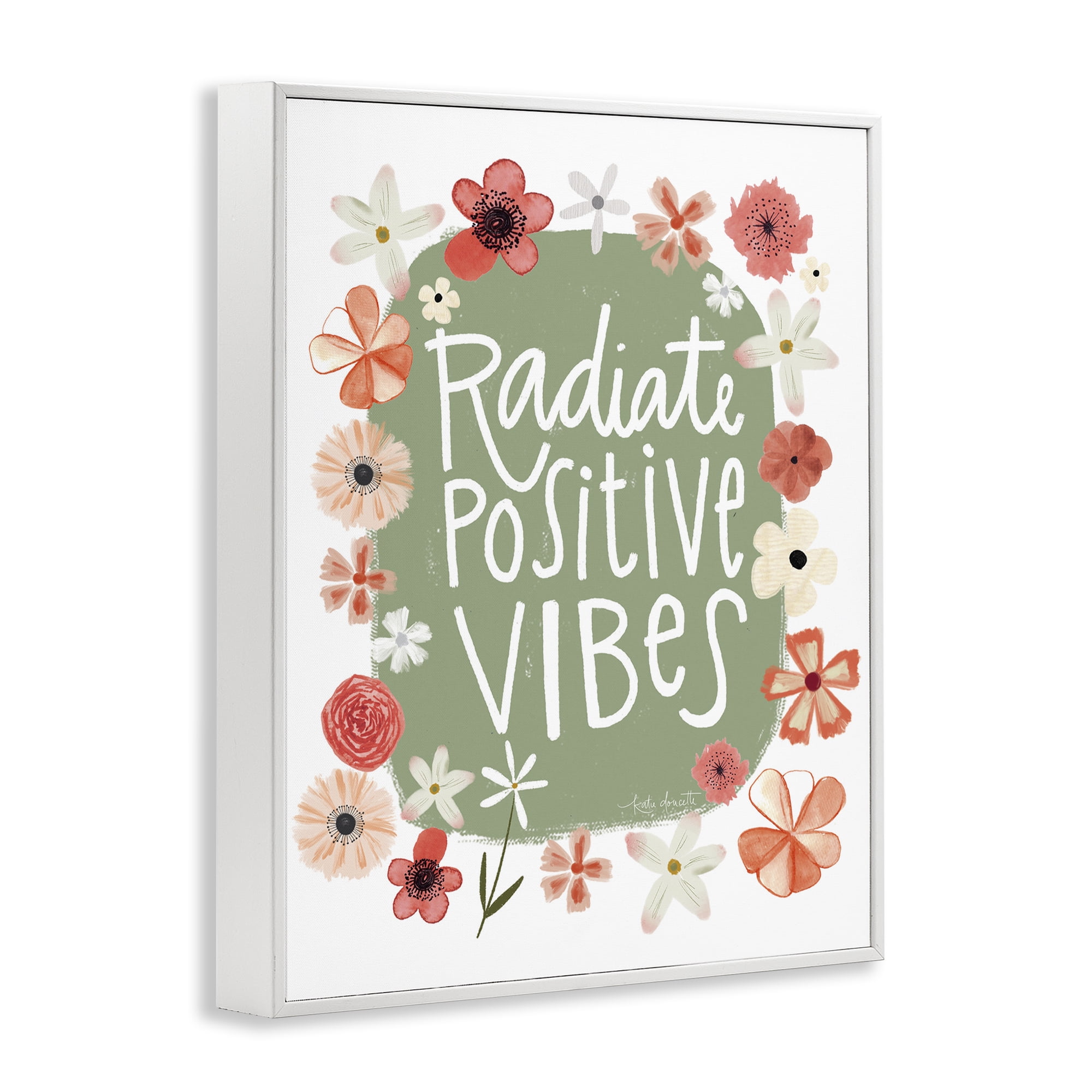 Stupell Industries Floral Radiate Positive Vibes White Framed Giclee Art, design by Katie Doucette