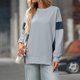 thumbnail image 4 of Ailaofu Women's Casual Sweatshirt Crew Neck Color Block Loose Pullover Tops Side Slit, 4 of 5