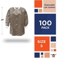 thumbnail image 2 of Disposable Lab Jacket, 29 Inches Long. Pack of 100 Coffee Disposable Hip-Length Workwear Small. SMS 50 gsm Disposable Shirts with Snaps Front, Knit Cuffs, 3 Pockets. Unisex PPE Coat, 2 of 7