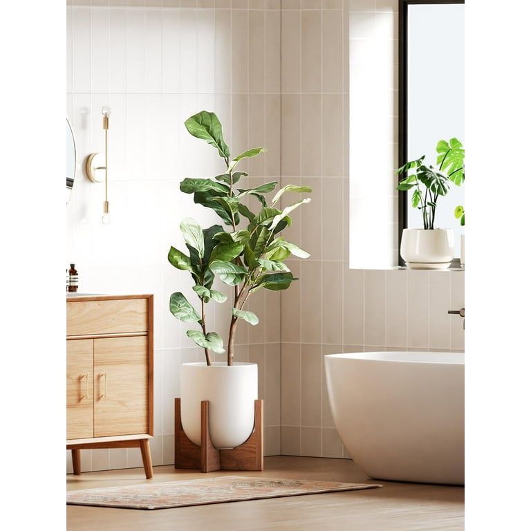 BEMAY, Ceramic Planter, 12 inch, with Wood Stand, Indoor Houseplants -  Walmart.com