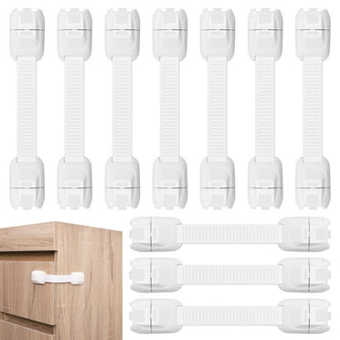 Qweryboo 10 Pcs Baby Safety Locks for Cabinets, Adjustable Cabinet Locks for Babies with Adhesive Tape, No Drilling for Latching to Drawer Door Fridge Oven Toilet Seat