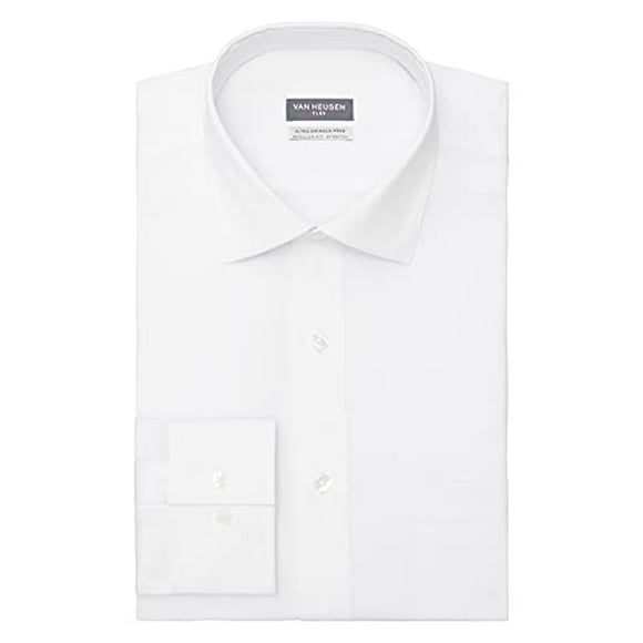 Van Heusen Men s Dress Shirt Regular Fit Ultra Wrinkle Free Flex Collar Stretch, White, 17 -17.5 Neck 34 -35 Sleeve
