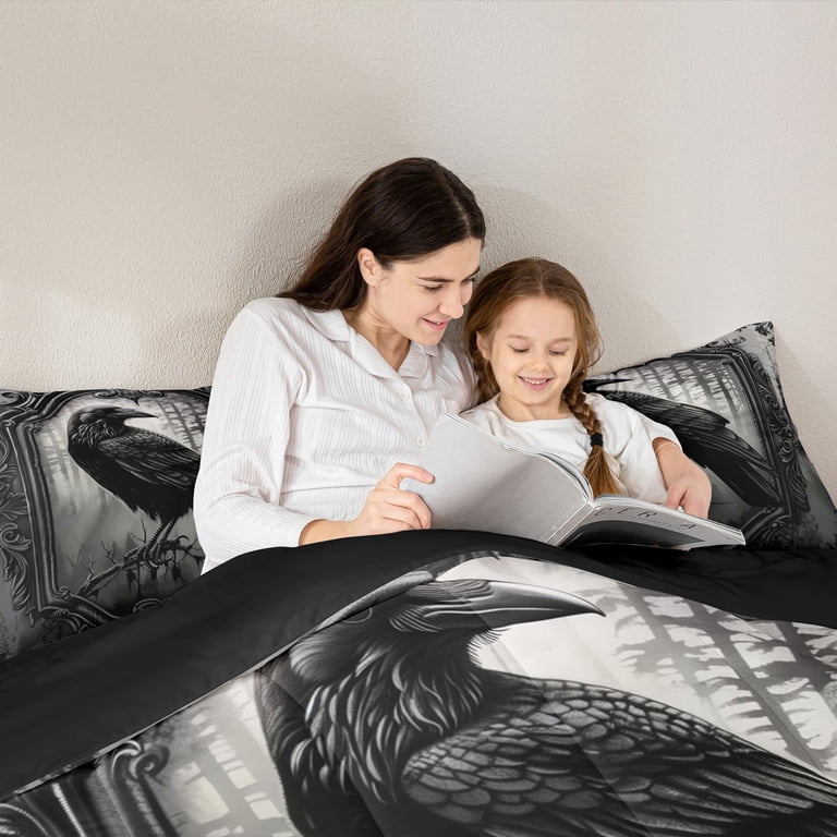 jejeloiu Wild Crow Queen Comforter Set,Dark Style Bedding Sets