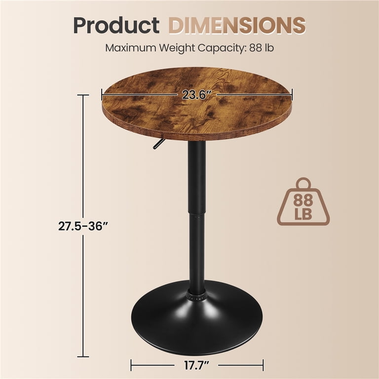 Yaheetech Modern Adjustable Round Pub Table, Rustic Brown photo 5