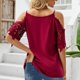 thumbnail image 4 of Camisetas Con Hombros Descubiertos, Camiseta Con Cuello En V Para Mujer, Ligera Y Transpirable Para Vacaciones OTVIAP Rojo XXL, 4 of 6