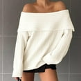 thumbnail image 5 of SnZhen Women's Off The Shoulder Sweater Fashion Loose Long Sleeve Pullover Versatile Thermal Sweaters Tops White XL, 5 of 5