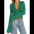 thumbnail image 2 of Blusas de Encaje con Cuello en V y Larga para Salir para Mujer Verde S, 2 of 9