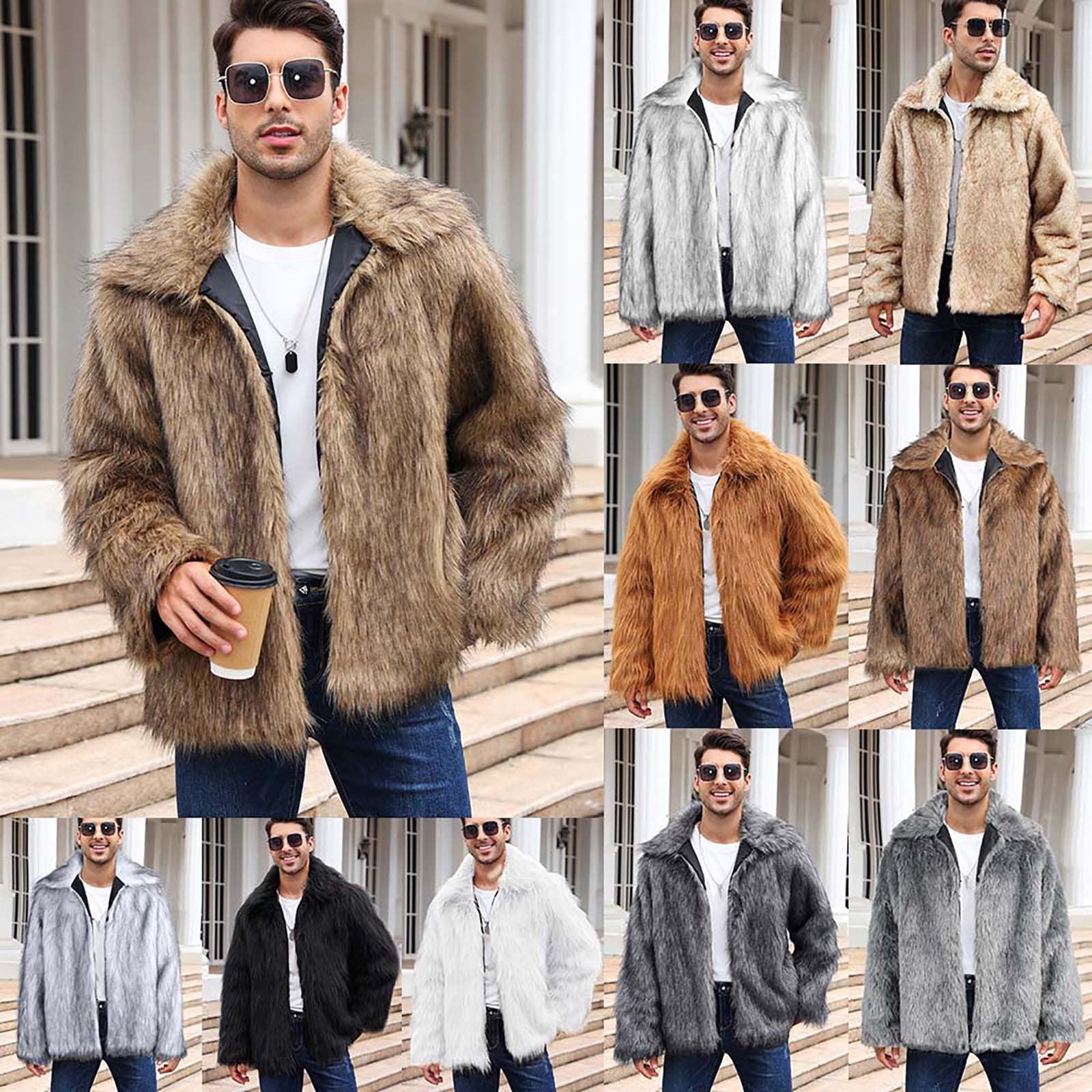 Lovskoo Mens Winter Coats Faux Fur Jacket Thick Warm Long Sleeve