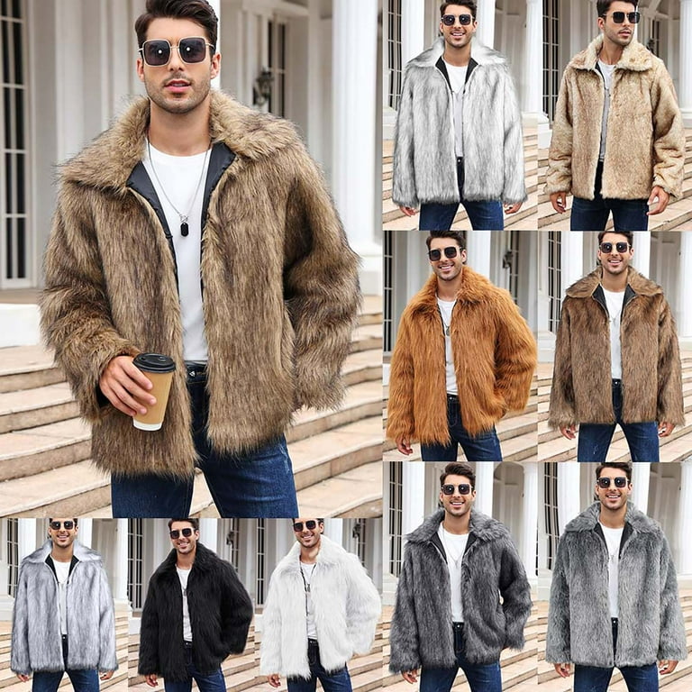 Lovskoo Mens Winter Coats Faux Fur Jacket Thick Warm Long Sleeve