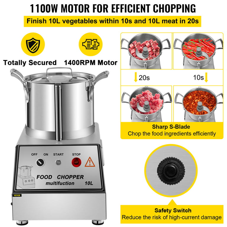 VEVOR 110V Commercial Food Processor 10L Capacity 1100W Electric Food  Cutter 1400RPM Stainless Steel Food Processor Perfect for Vegetable Fruits