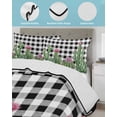 thumbnail image 4 of Quilts Full Size Bedding Set, Green Cactus Tropical Lightweight Quilted Comforter, Black White Buffalo Plaid Summer Soft Reversible Bedspread Coverlet with Pillow Covers for All Season, 78" x 90", 4 of 7