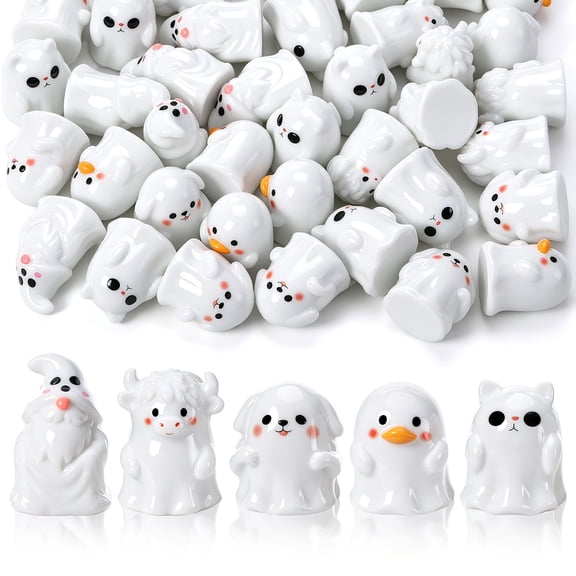 sixwipe 50 Pcs Mini Resin Ghosts, Small Ghost Figurines, Halloween Decorations for Spooky Tiered Tray Decor, Vase Filler, Home Tabletop Shelf Centerpieces, Party Favors Gift
