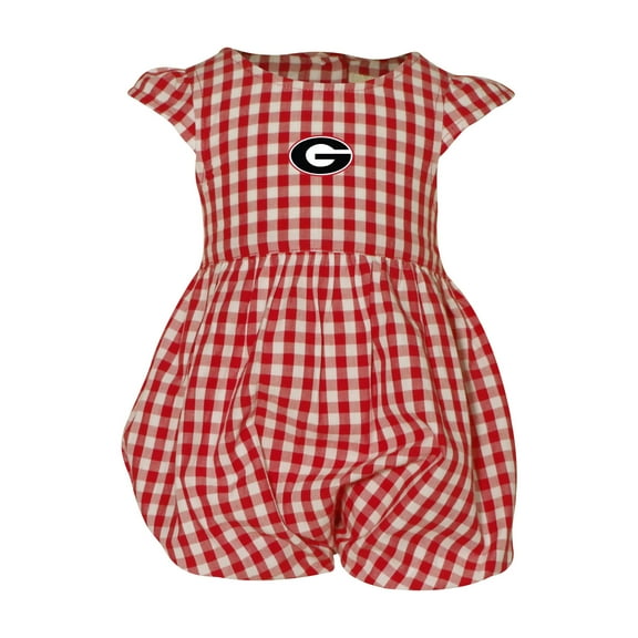 Girl's Infant Garb Red Georgia Bulldogs Cara Gingham Ruffled Bodysuit