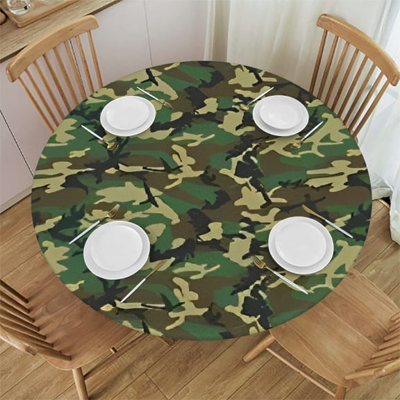 HAOXIT Table Cloths for Round Tables, Green Military Camo Tablecloth, Farmhouse Table Cover for Dining Table Waterproof Wipeable Tablecloths for Kitchen Dining Room Party 31-35
