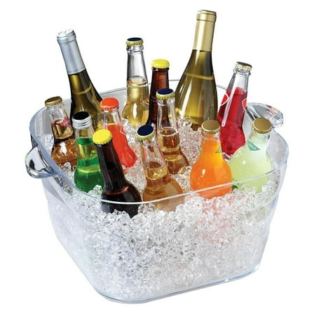 Clear Beverage Tub, 17.75 Quart Party Ice Bucket - Large Square Drink Cooler for Beer, Soda, Wine, Indoor/Outdoor Entertaining