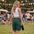thumbnail image 5 of Bermuda Shorts for Women Knee Length Casual Wide Leg Drawstring Hiking Work Summer Cargo Shorts with Pockets, L, 5 of 6