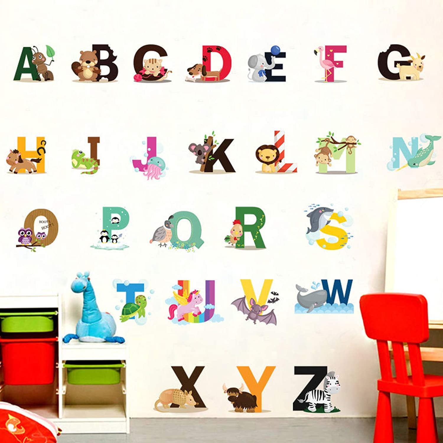 PENGXIANG Alphabet Wall Decals, Removable Animal ABC Educational Wall  Stickers for Kids Nursery Room Decor (Alphabet)-Bedroom Living Room Art  murals Decorations 