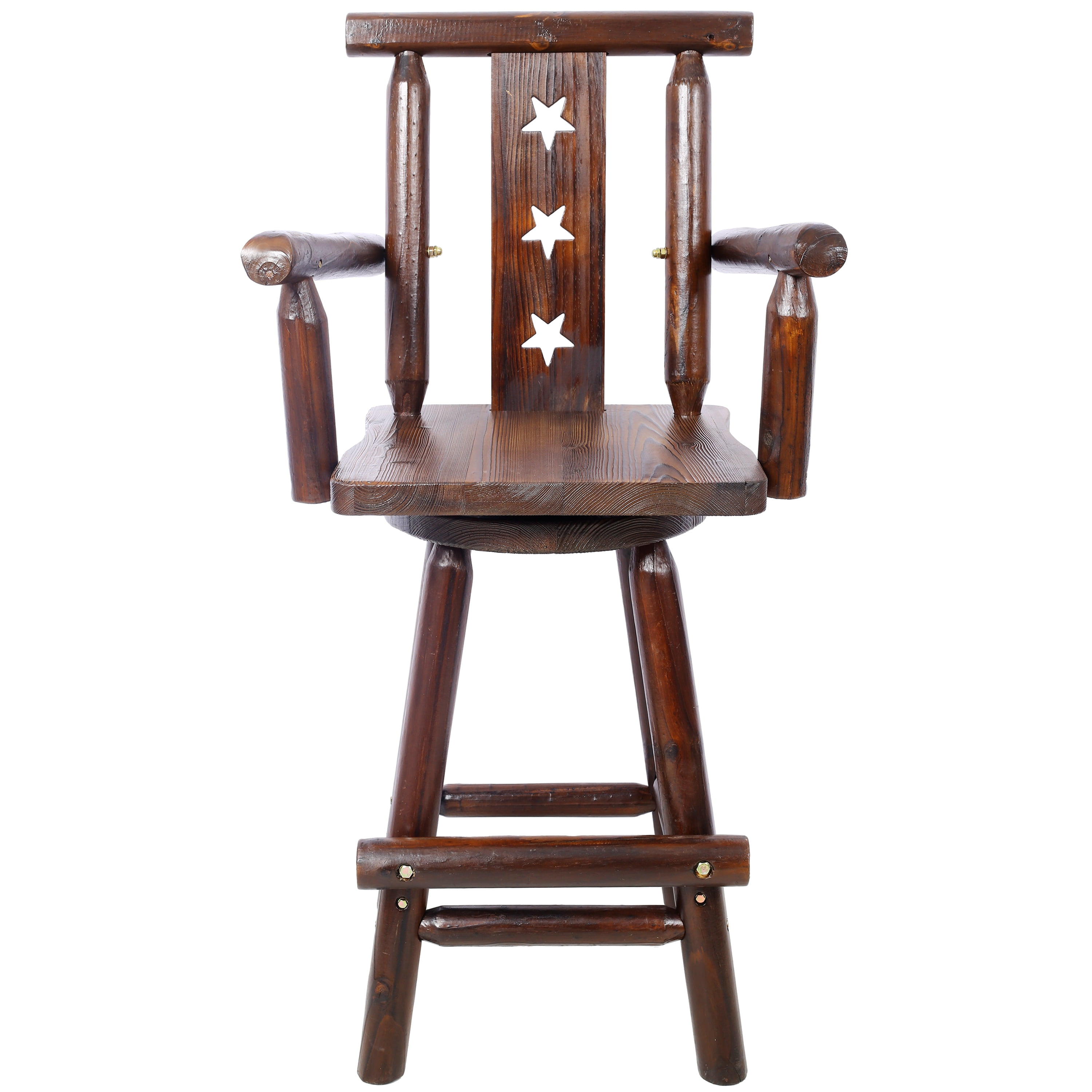 Rustic Bar Stool, Fir Wood Construction, Chair with Decorative Star Backrest, Footrest,Wide Armrest, Rustic Kitchen Stool, Tall Bistro Chair for Dining Room, Restaurant, Pub, 4-Foot