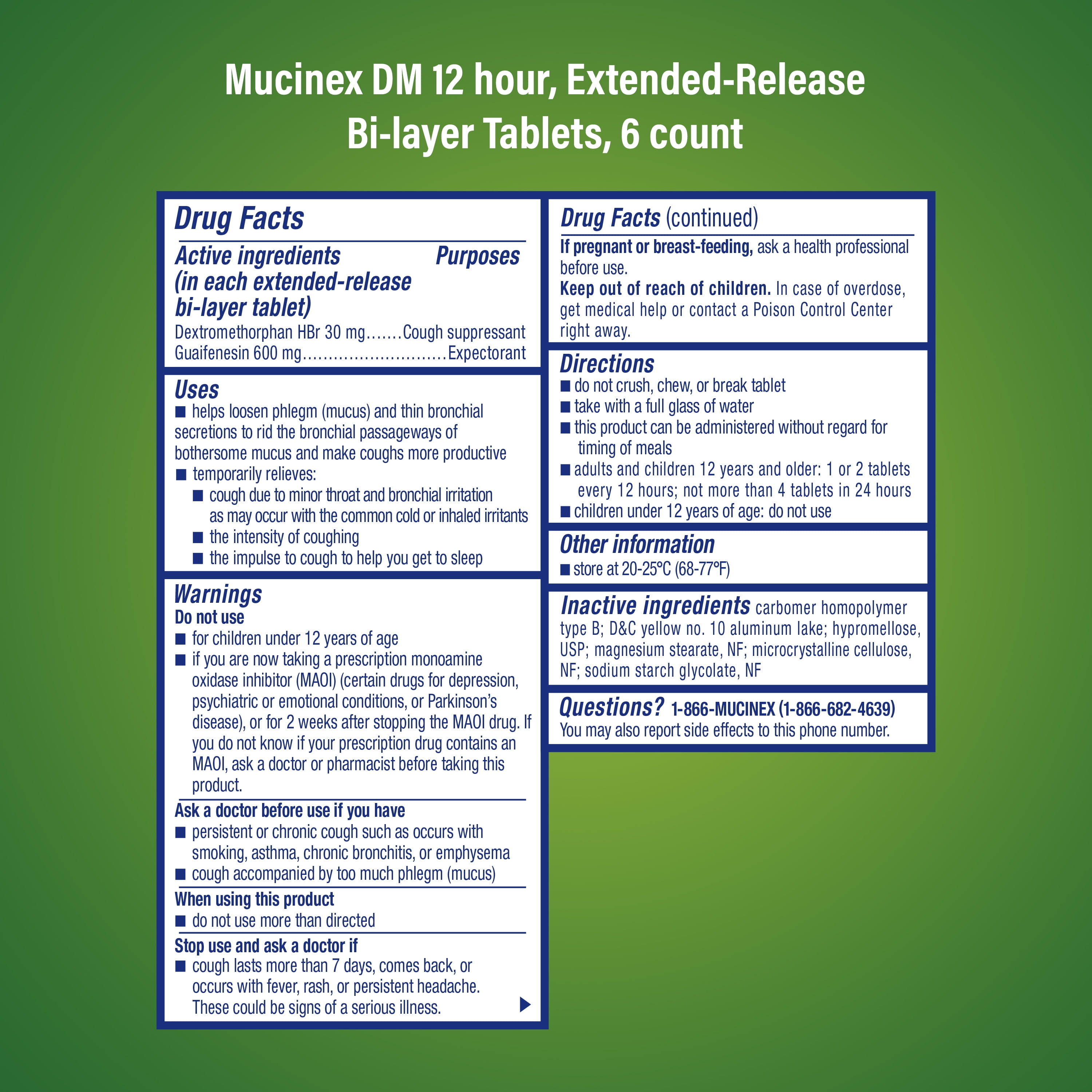 Mucinex DM 12 Hr Expectorant & Cough Suppressant Tablets, 6ct