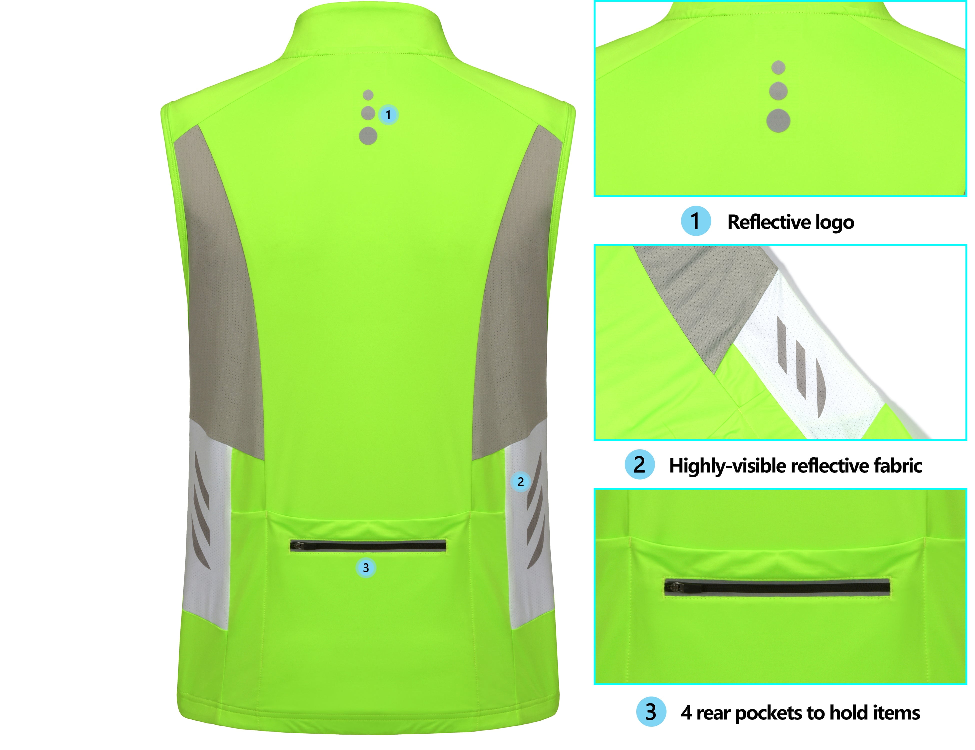 Little Donkey Andy Men's Cycling Vests Breathable Sleeveless Running Golf with 4 Back Pockets Size S