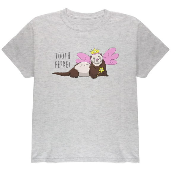 Tooth Fairy Ferret Pun Youth T Shirt Light Heather Grey YMD