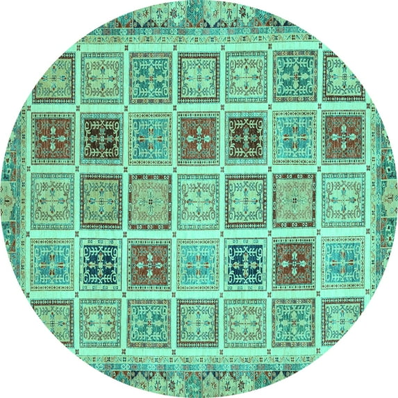 Ahgly Company Indoor Round Oriental Turquoise Blue Modern Area Rugs, 3' Round