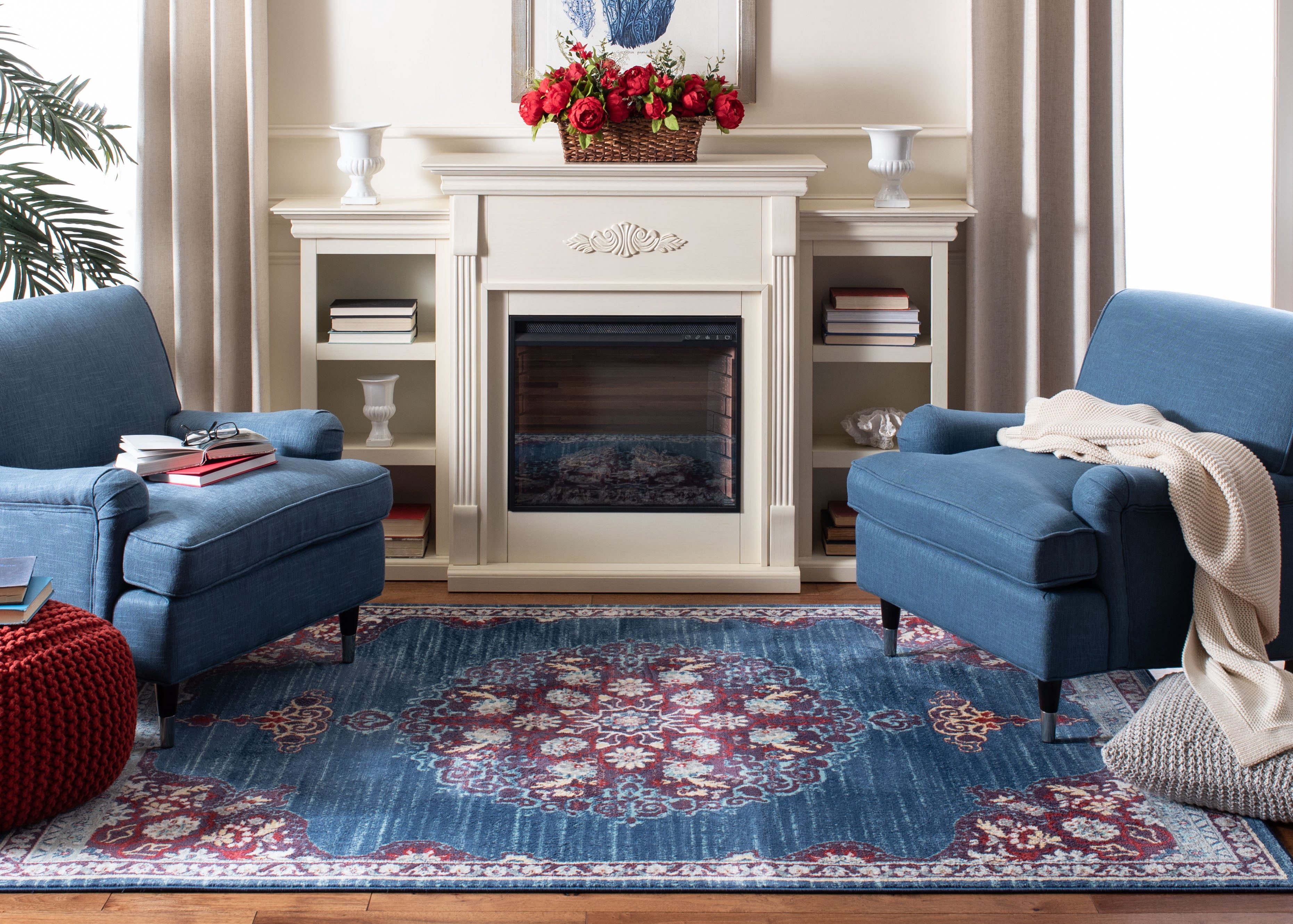 SAFAVIEH Brentwood Cahal Oriental Area Rug, Navy/Burgundy, 5' x 5' Square