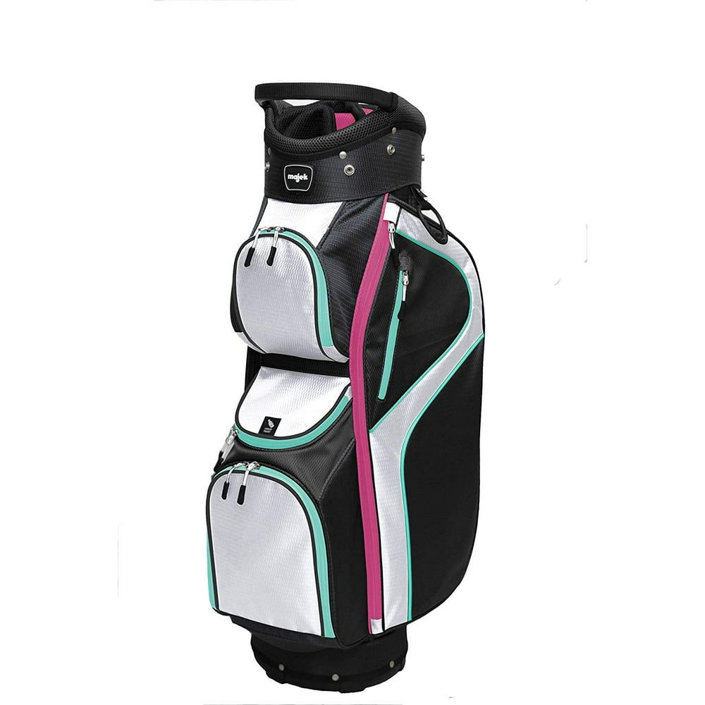 Majek Ladies Black White Teal Pink Golf Bag 9 inch 14-way Friendly ...