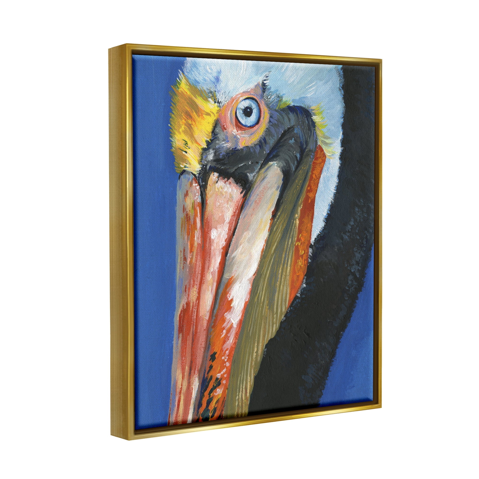 Stupell Industries Bold Blue Pelican Portrait Coastal Painting Gold Floater Framed Art Print Wall Art