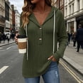thumbnail image 2 of Women's Ribbed Hooded Sweater - Loose Buttoned Pullover Long Sleeve Sweatshirt - Lightweight Fall Daily Versatile Tops, 2 of 8